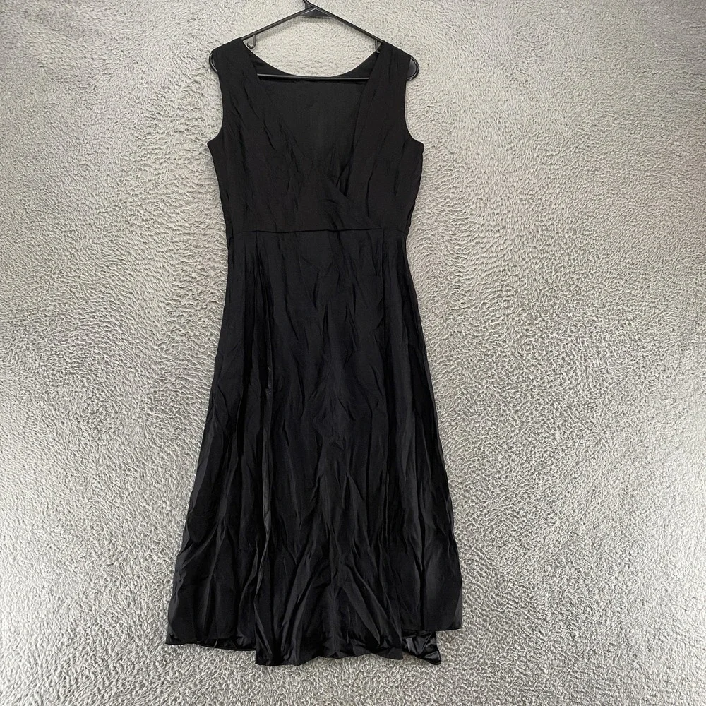 Kate Spade Saturday Dress Womens 4 Black Silk Capsule Minimalist V Neck‎ Midi